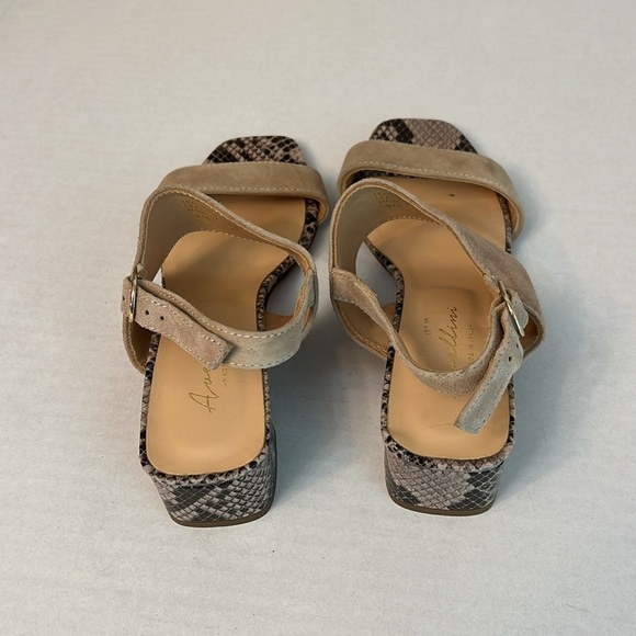 VERO CUOIO AVELLINI SNAKESKIN AND CREAM LEATHER BLOCK HEEL SANDALS - Picture 3 of 7